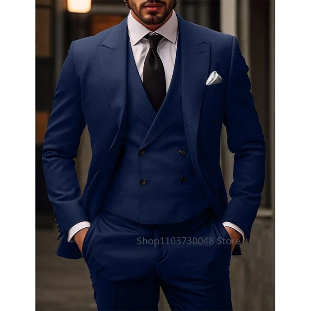 High Quality Red/Navy Suits for Men Slim Fit 3 Piece Formal Business Office Daily Casual Outfits Fashion Wedding Party Tuxedo - SHOWLU FASHION STORE