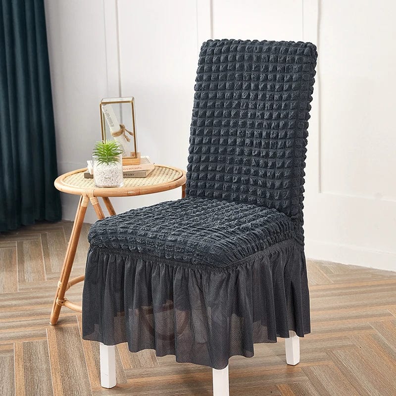 Seersucker dining chair cover by Showlu Fashion Store, elastic stretch slipcover with skirt for banquet and wedding chairs.