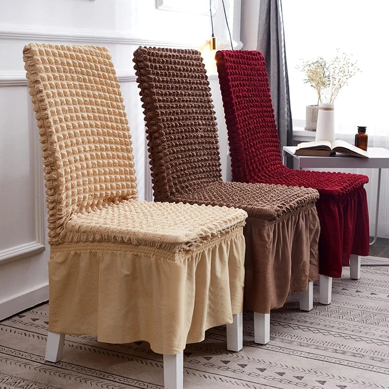 Showlu Fashion S-EMIGA Seersucker Dining Chair Cover with stretch skirt for banquet and wedding chairs, elastic slipcover for elegant decor.