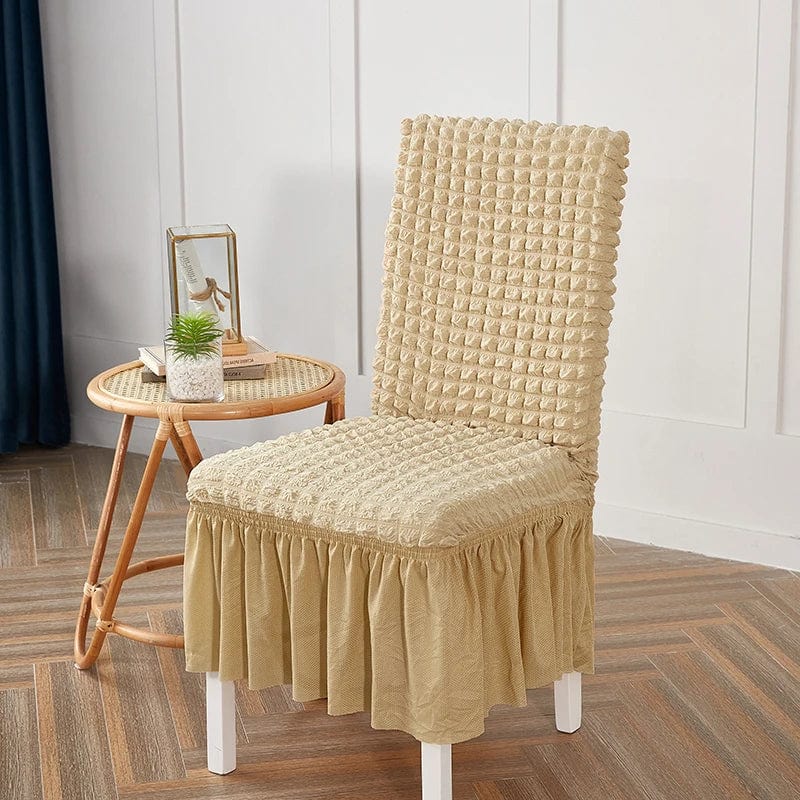 Seersucker dining chair cover by Showlu Fashion Store with elastic stretch skirt, perfect for banquet or wedding chair decoration.