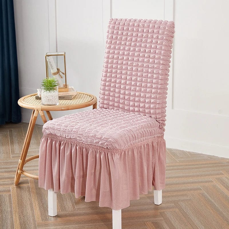Seersucker S-EMIGA dining chair cover by Showlu Fashion Store with elastic stretch skirt for banquet and wedding chairs.