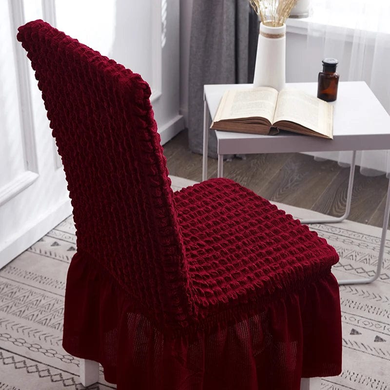 Seersucker dining chair cover with stretch skirt for banquet chairs, elastic slipcover for wedding or dining room decoration