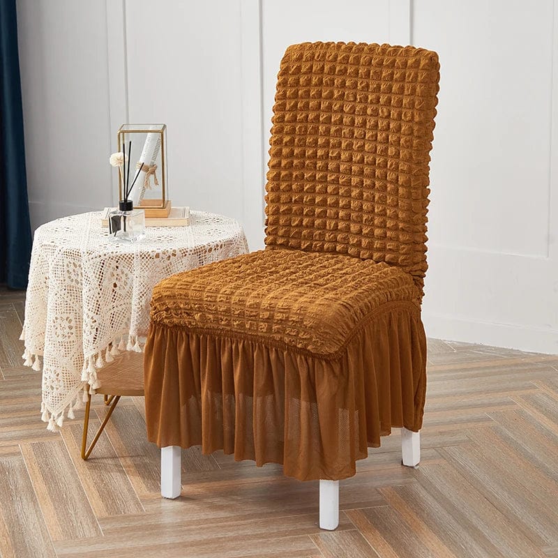 Seersucker dining chair cover by Showlu Fashion Store with elastic stretch skirt for banquet or wedding chair decoration.