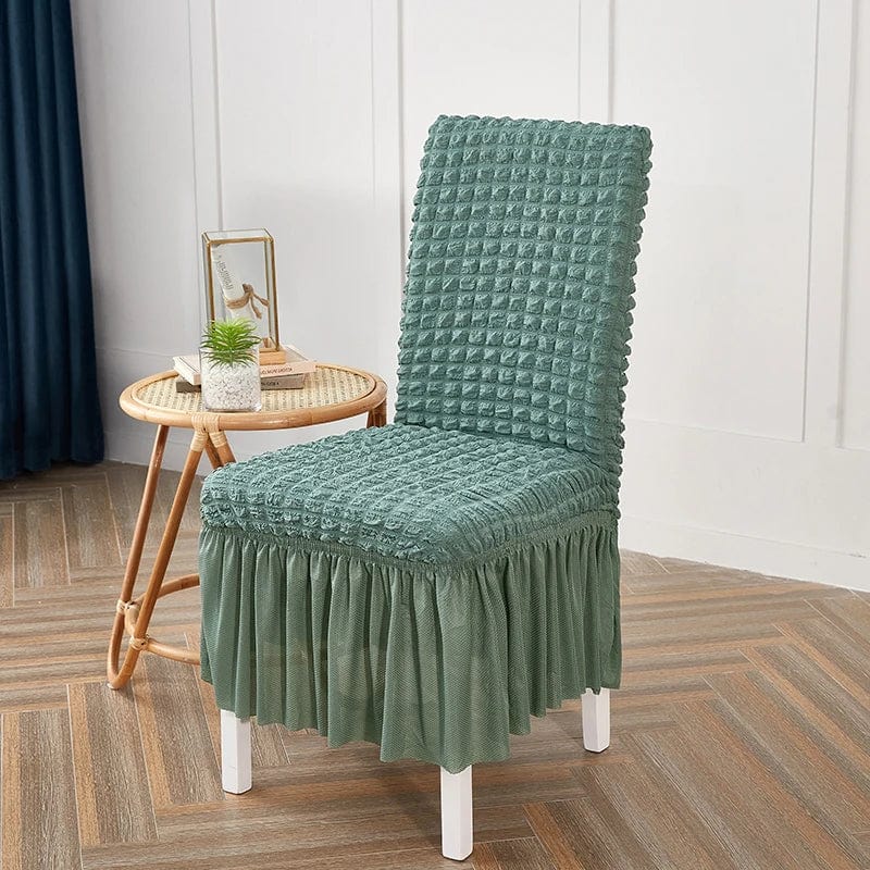 Seersucker S-EMIGA dining chair cover with elastic stretch skirt for banquet or wedding chairs, made by Showlu Fashion Store.