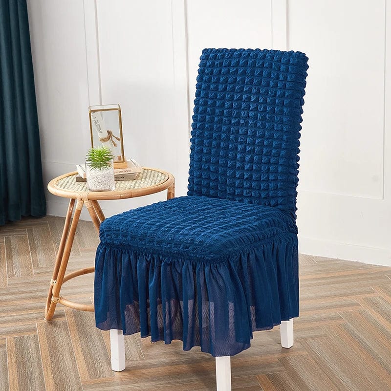 Seersucker dining chair cover with elastic stretch skirt, ideal for banquet or wedding chair decoration, from Showlu Fashion Store.