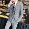 Men's 3-piece striped plaid suit by SHOWLU FASHION STORE, featuring slim fit jacket, vest, and trousers for wedding and formal occasions.