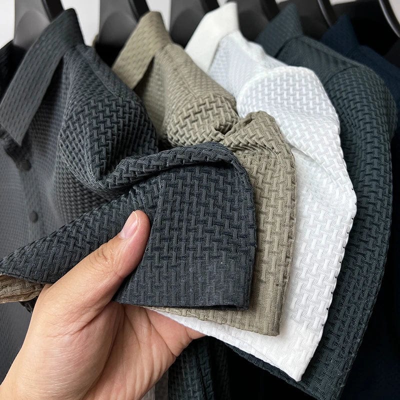 Showlu men's short sleeve polo shirt, breathable summer business casual top in high-quality fabric, available in size 4XL.