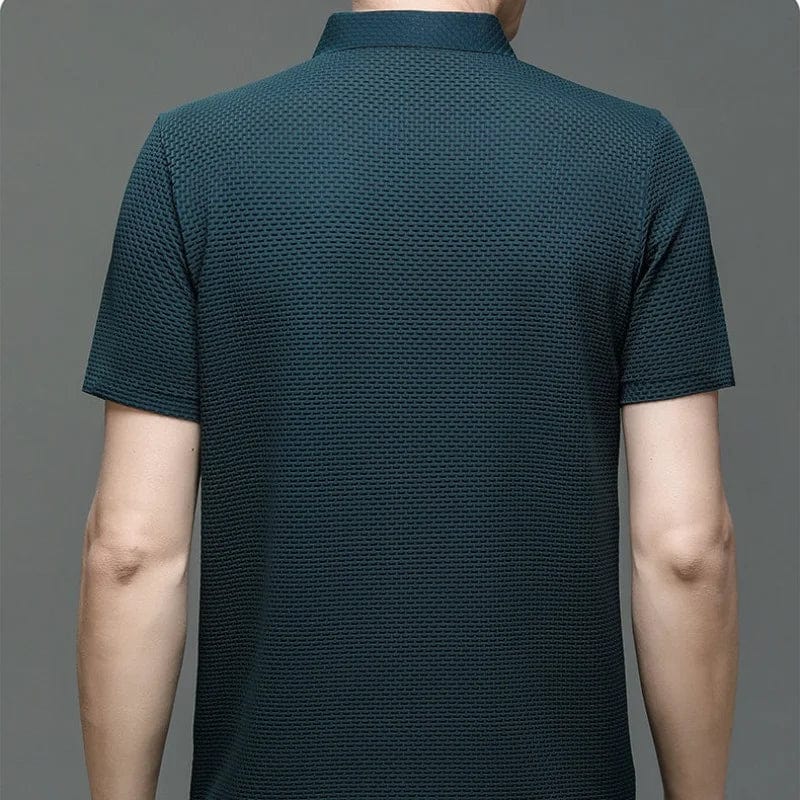 Showlu men's short sleeve polo shirt in breathable fabric, ideal for summer business casual, shown in size 4XL.
