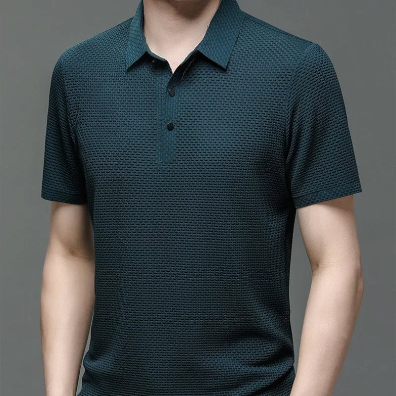 Showlu men's short sleeve polo shirt in breathable fabric, ideal for summer business casual wear, with a classic collar and fit.