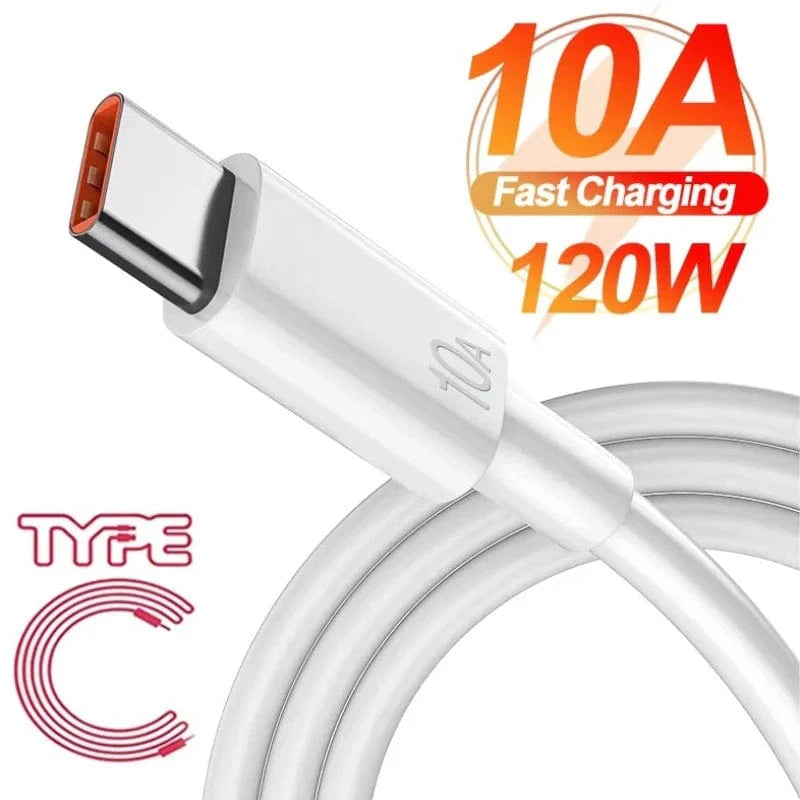 Showlu 120W 10A Type C fast charging cable for Huawei, Xiaomi, and Samsung smartphones, with a durable black design.