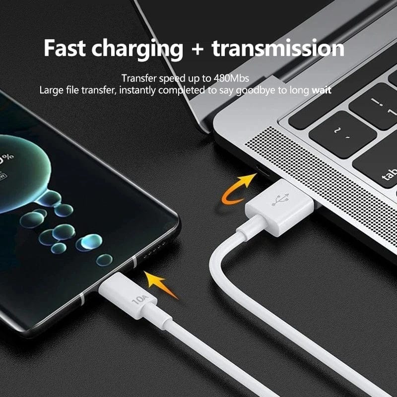 Showlu 120W 10A Type-C fast charging cable for Huawei, Xiaomi, and Samsung devices, featuring durable design and high-speed charging.