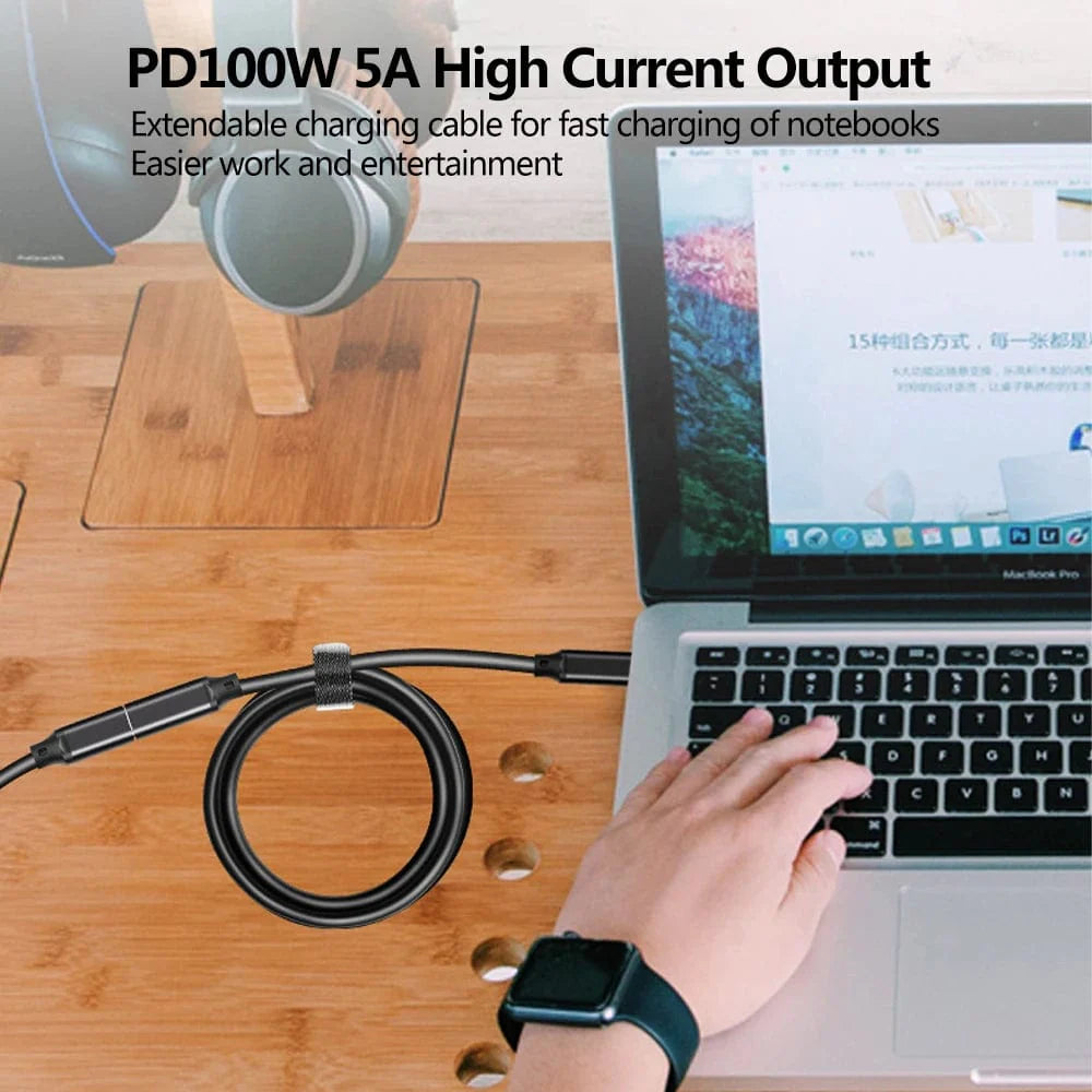 Showlu USB C extension cable with 100W power and 10Gbps data transfer, 1 meter length, male to female connector.