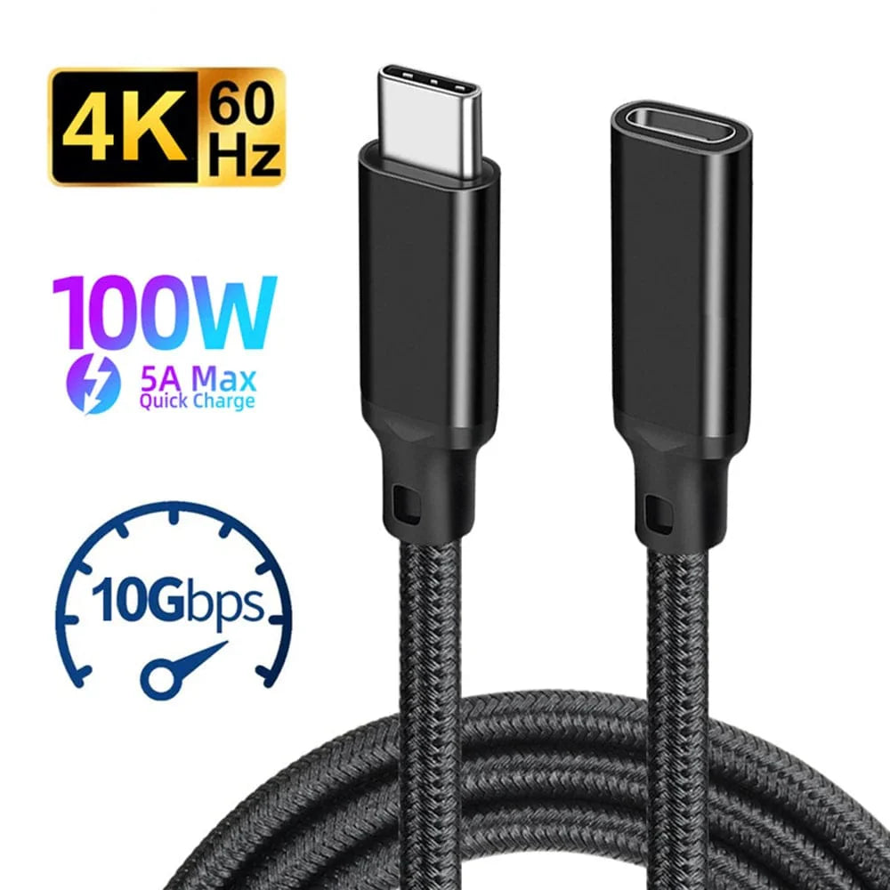 Showlu USB C extension cable, 1m length, 100W power, 10Gbps data transfer, male to female connector for high-speed devices