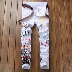 High Street Fashion Mens Jeans Night Club Black White Color Personal Designer Printed Jeans Men Punk Pants Skinny Hip Hop Jeans - SHOWLU FASHION STORE