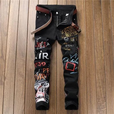 High Street Fashion Mens Jeans Night Club Black White Color Personal Designer Printed Jeans Men Punk Pants Skinny Hip Hop Jeans - SHOWLU FASHION STORE