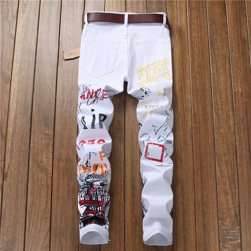 High Street Fashion Mens Jeans Night Club Black White Color Personal Designer Printed Jeans Men Punk Pants Skinny Hip Hop Jeans - SHOWLU FASHION STORE