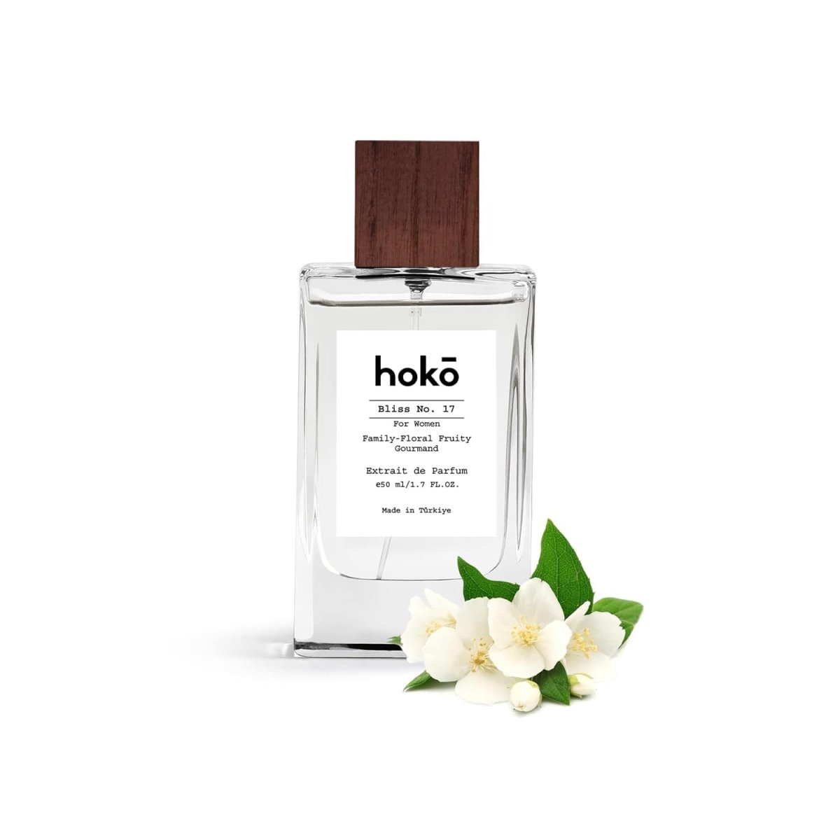 HOKO Bliss No. 17 women's vegan parfum bottle, long-lasting extrait de parfum inspired by La Vie Est Belle, 50ml, paraben-free.
