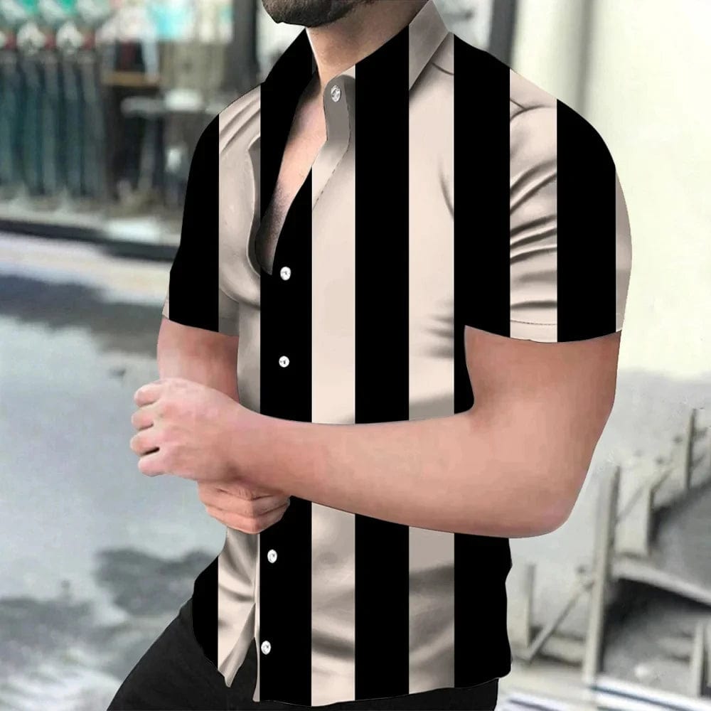 Holiday Beach Striped 3D Print Men Tops Man/Women Casual Fashion Short Sleeves shirt Lapel Button Shirt Oversized Unisex Clothes - SHOWLU FASHION STORE