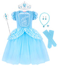Showlu Girls Princess Dress Up Costume with puffy ball gown and sleevelets, perfect for Halloween, birthday parties, and dress-up play