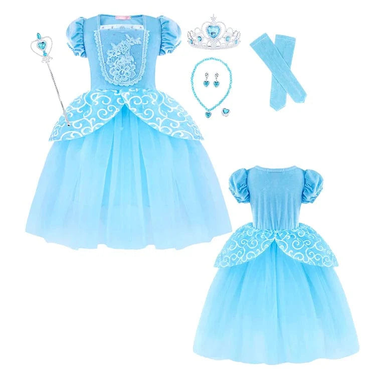Showlu Girls Princess Dress Up Costume with puffy ball gown and sleevelets, perfect for holidays, birthdays, or Halloween cosplay.