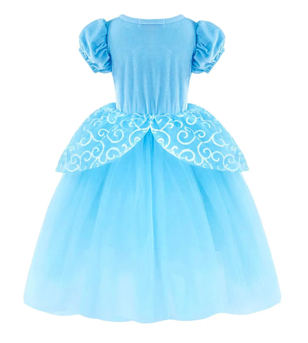 Showlu Girls Princess Dress Up Costume with puffy ball gown and sleevelets, perfect for Halloween, birthdays, or dress-up play.