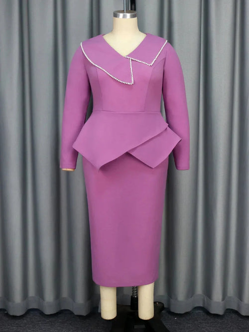 AOMEI Women's Peplum Beading Sheath Dress with long sleeves, elegant ruffles, and beaded details, perfect for church or holiday parties.