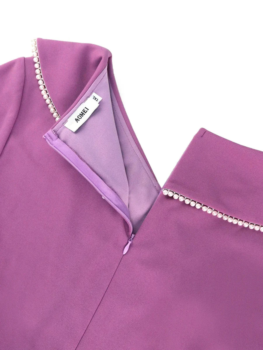 AOMEI Women's Peplum Beading Sheath Dress with long sleeves, elegant ruffles, and beaded details, perfect for holiday parties and church events.
