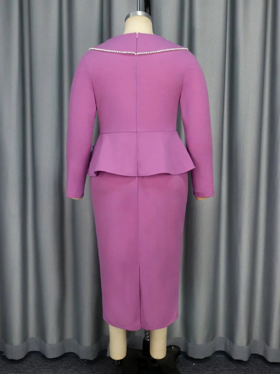 AOMEI Women's peplum beaded long sleeve sheath dress with ruffles, perfect for church or formal holiday parties, elegant and modest.