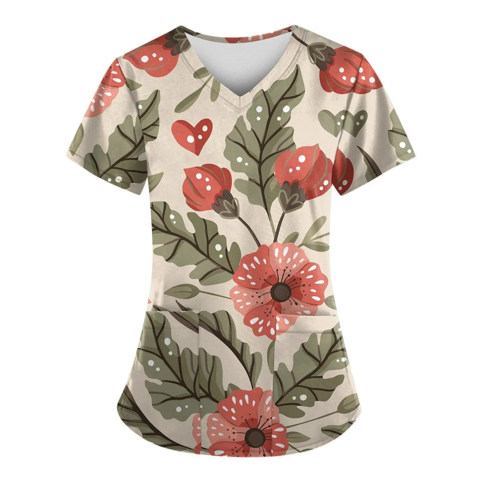 Showlu Fashion nurse scrub top with short sleeves and printed design, ideal for healthcare work uniforms.