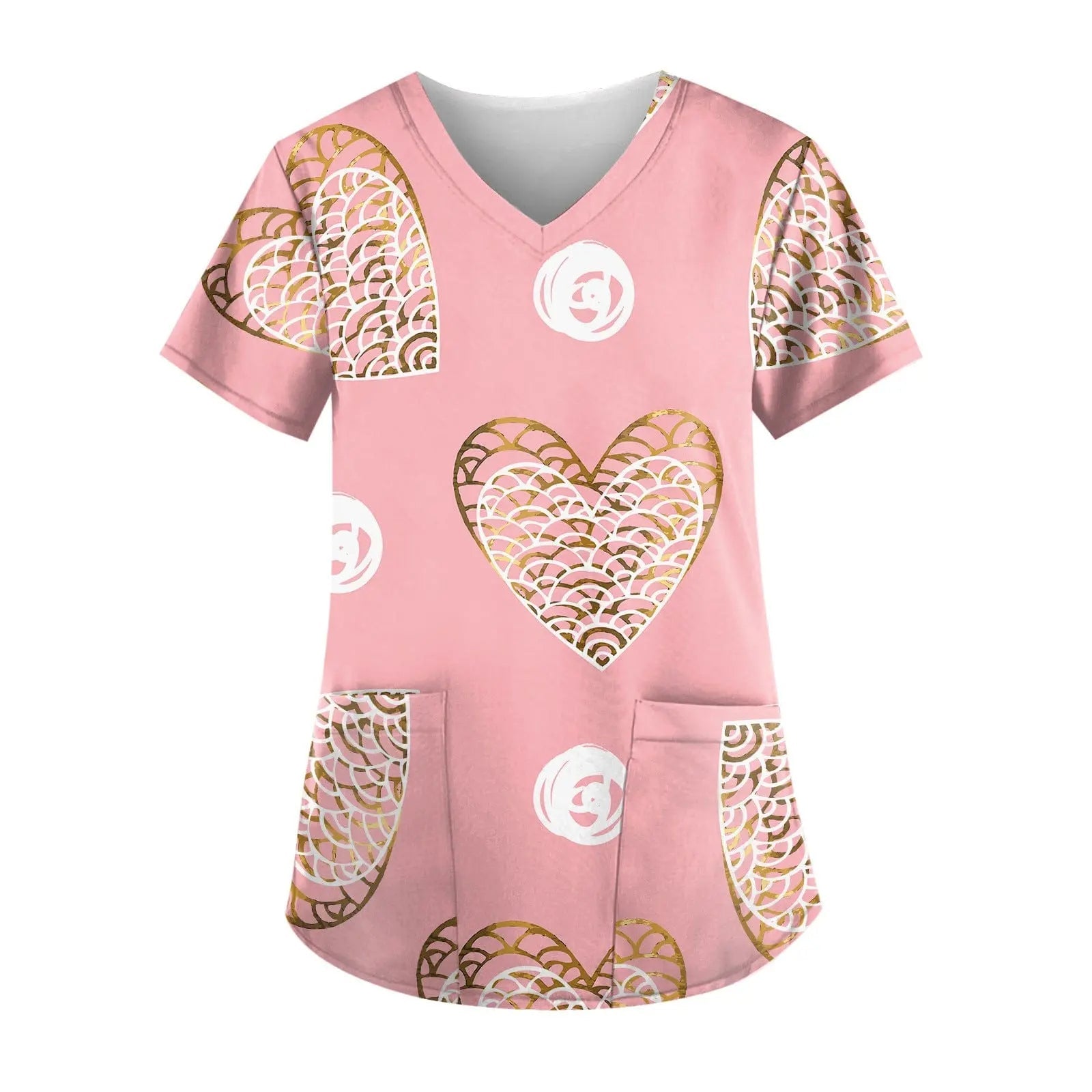 Printed short-sleeve nurse scrub top by Showlu Fashion Store featuring hospital-inspired fashion design and vibrant print.