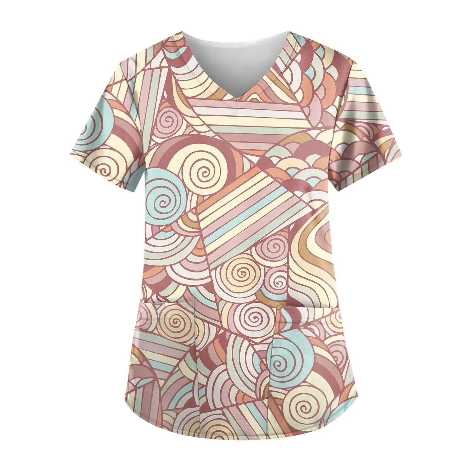 Showlu Fashion nurse scrub top with short sleeves and printed design, ideal for healthcare professionals and hospital work uniforms.