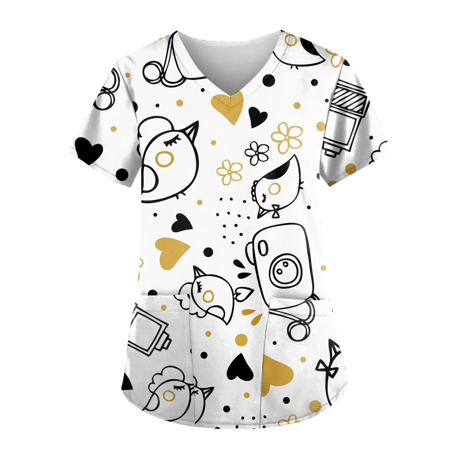 Showlu Fashion nurse scrub top with short sleeves and printed design, suitable for healthcare professionals.