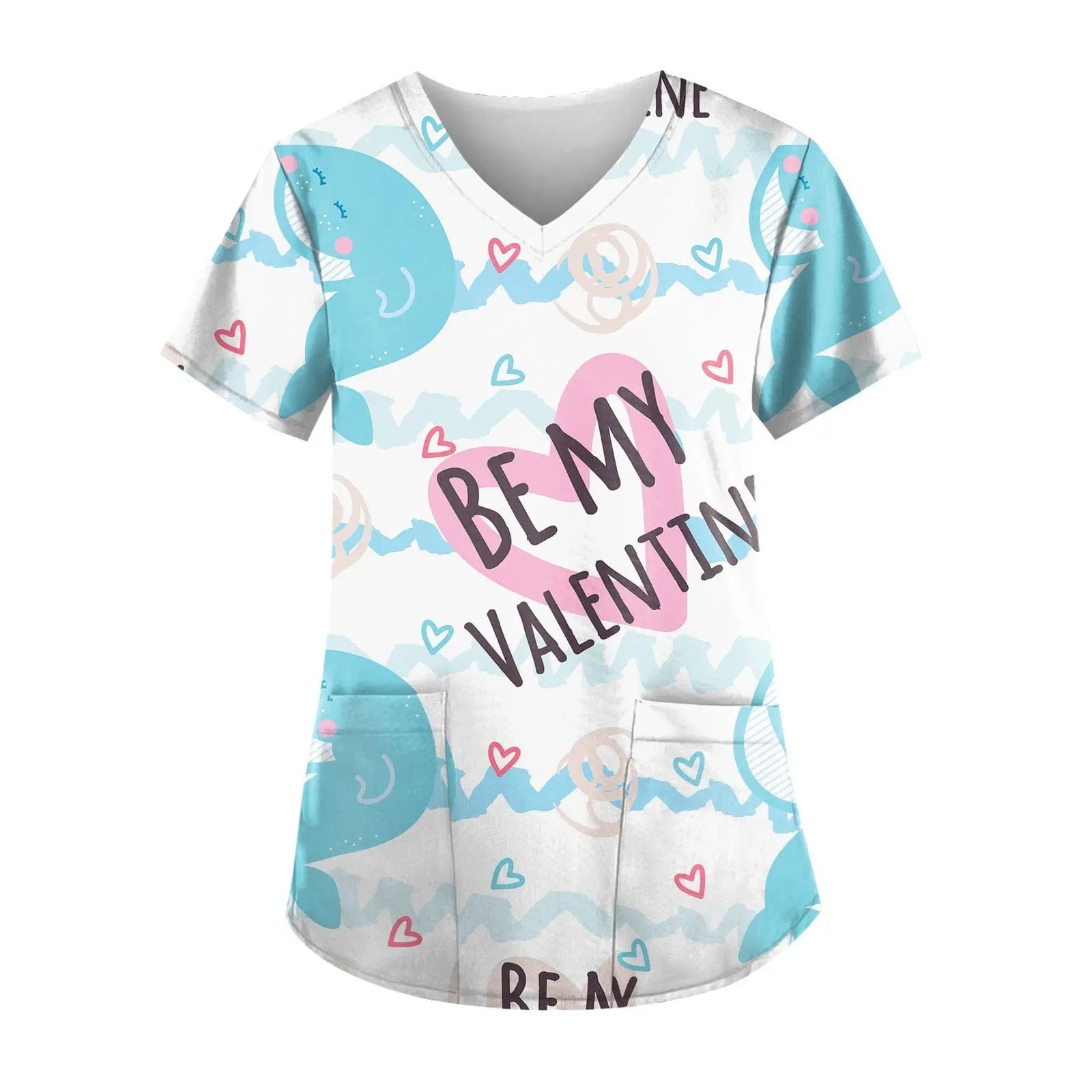 Showlu Fashion nurse scrub top with short sleeves and printed hospital-inspired design, ideal for medical work uniforms.