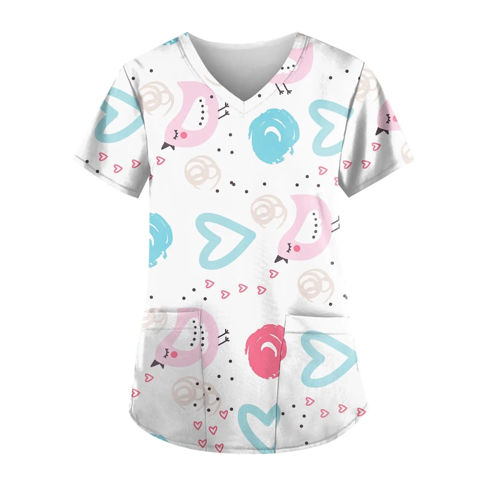 Showlu Fashion nurse scrub top with short sleeves and colorful printed design, ideal for hospital work uniforms.