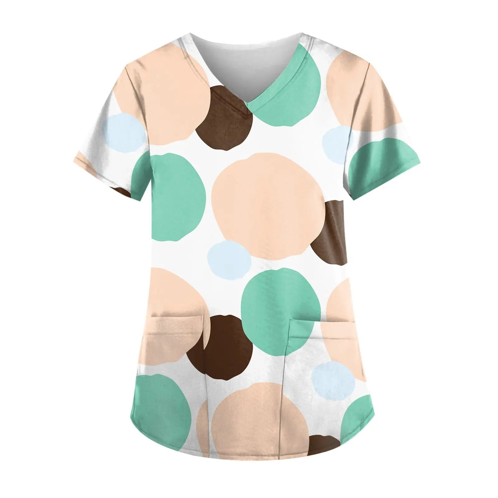 Showlu Fashion nurse scrub top with short sleeves and printed design, suitable for hospital work and healthcare uniforms.