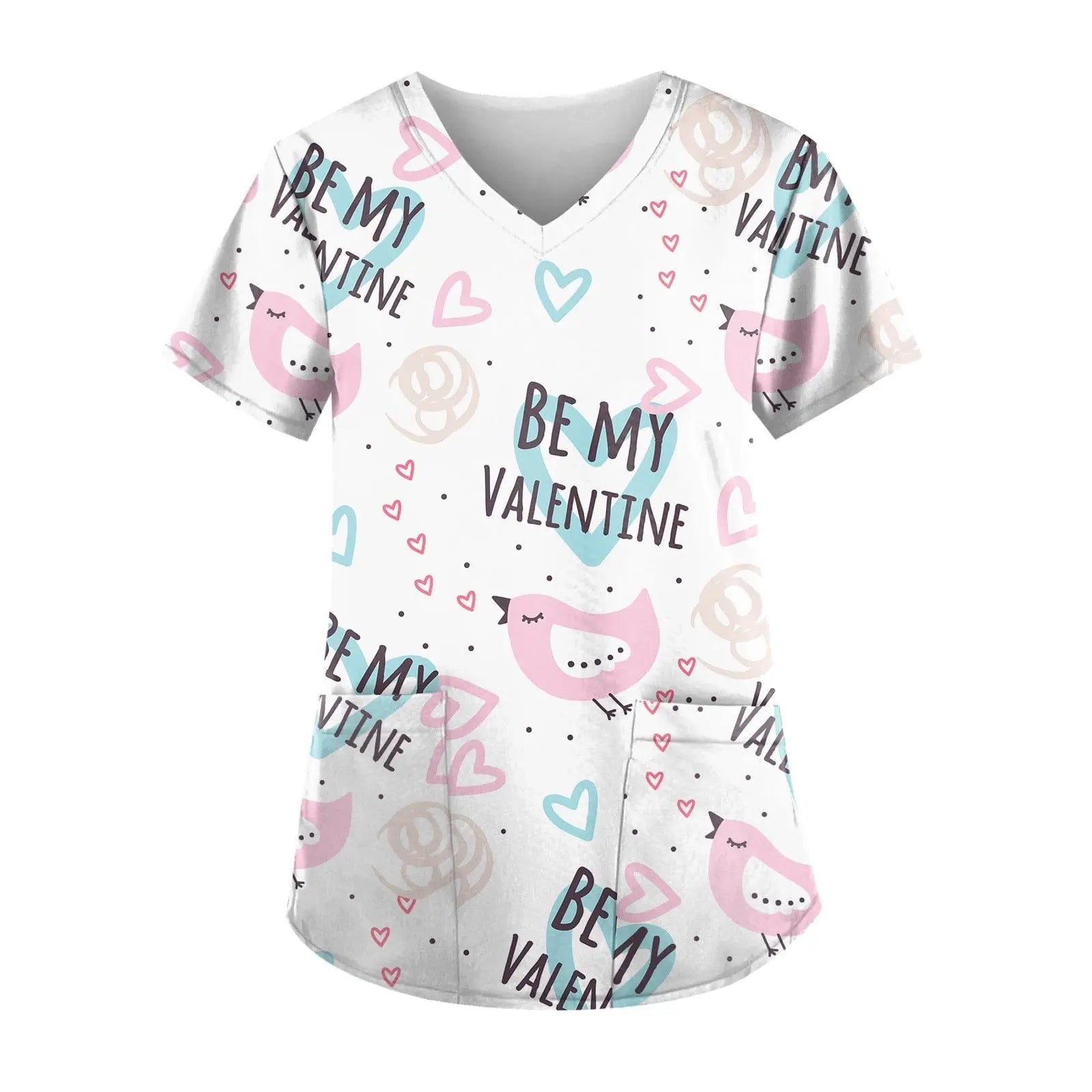 Showlu Fashion nurse scrub top with short sleeves and printed design, suitable for hospital work uniforms.