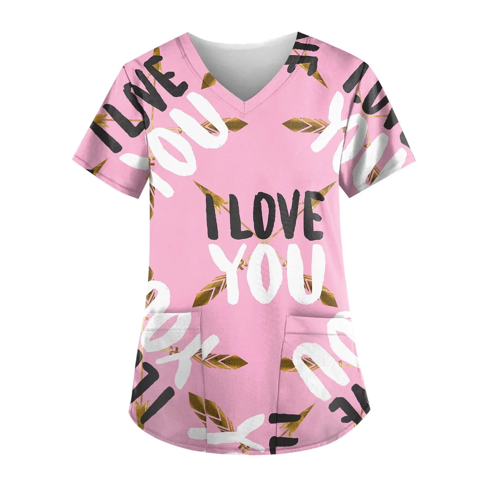 Printed short-sleeve nurse scrub top by Showlu Fashion with stylish hospital-inspired print for medical work uniforms.