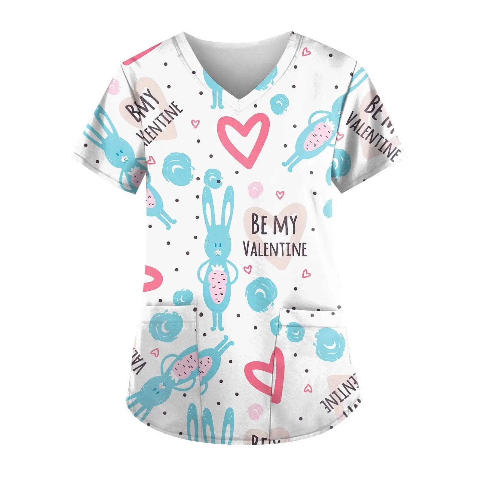 Printed short-sleeve nurse scrub top by Showlu Fashion, featuring hospital-inspired design and comfortable work uniform for healthcare professionals.