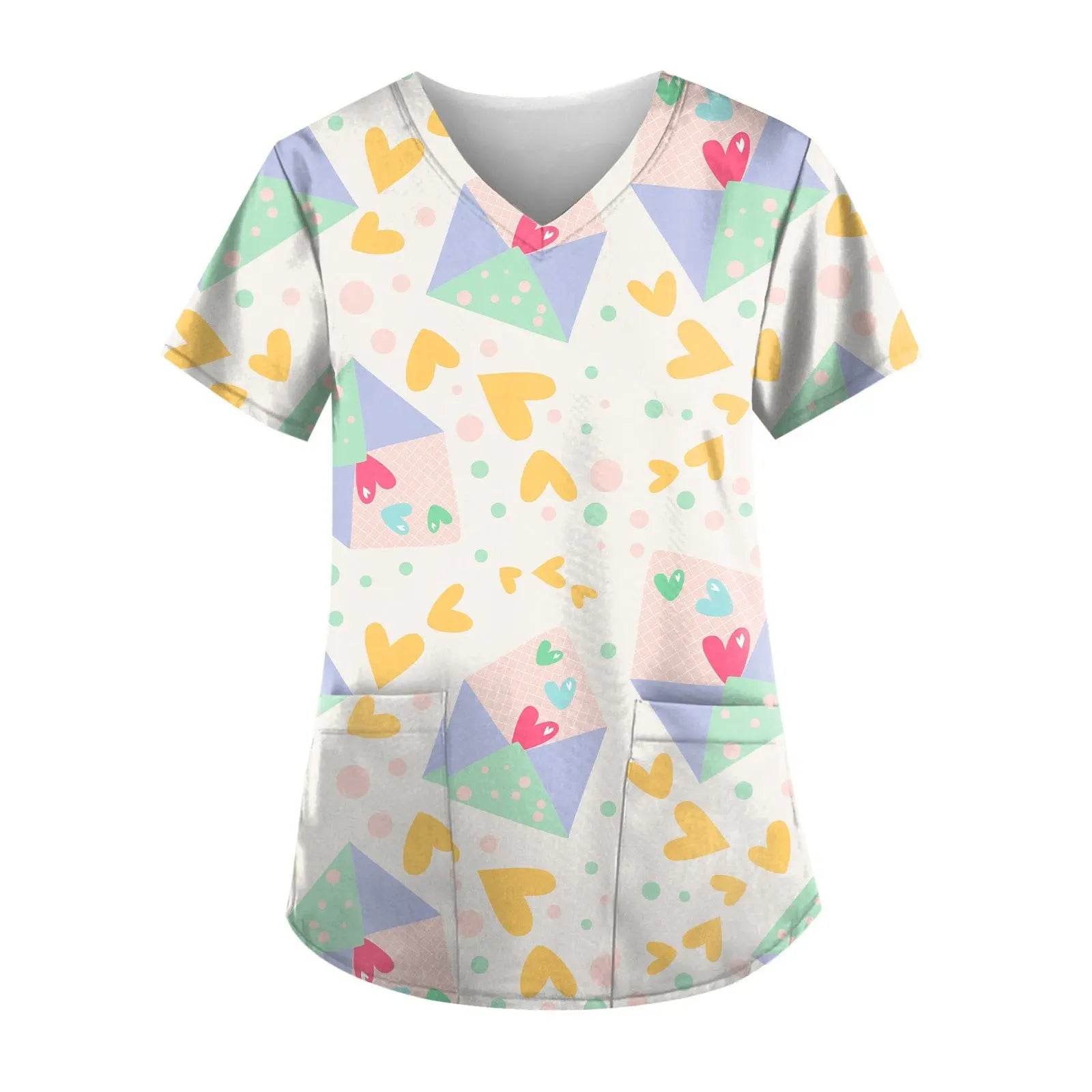 Showlu Fashion nurse scrub top with short sleeves and colorful printed design, featuring a comfortable work uniform for healthcare professionals.