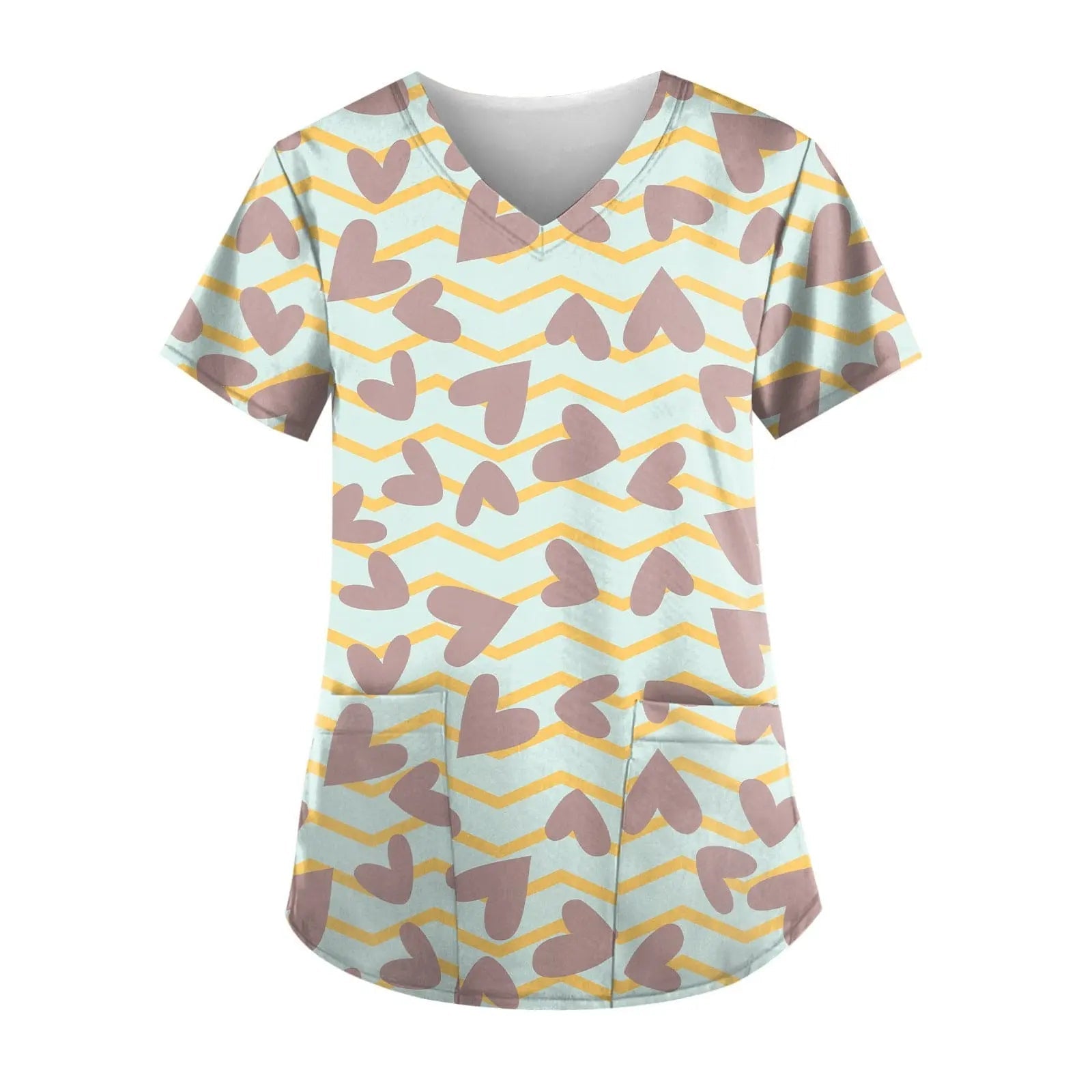 Showlu Fashion nurse scrub top with short sleeves and colorful printed design, ideal for healthcare work uniforms.