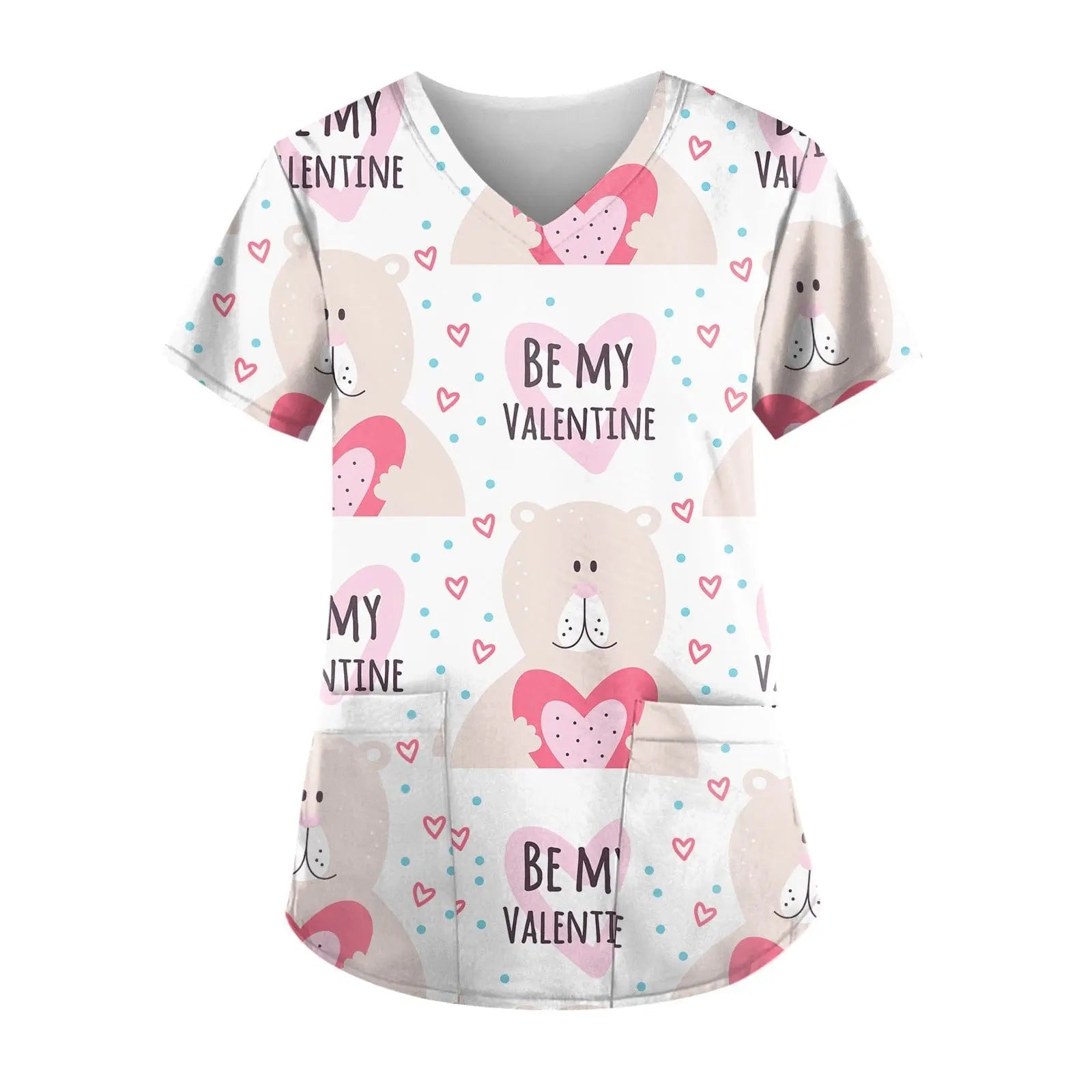 Showlu Fashion nurse scrub top with short sleeves and colorful printed design, ideal for healthcare professionals.