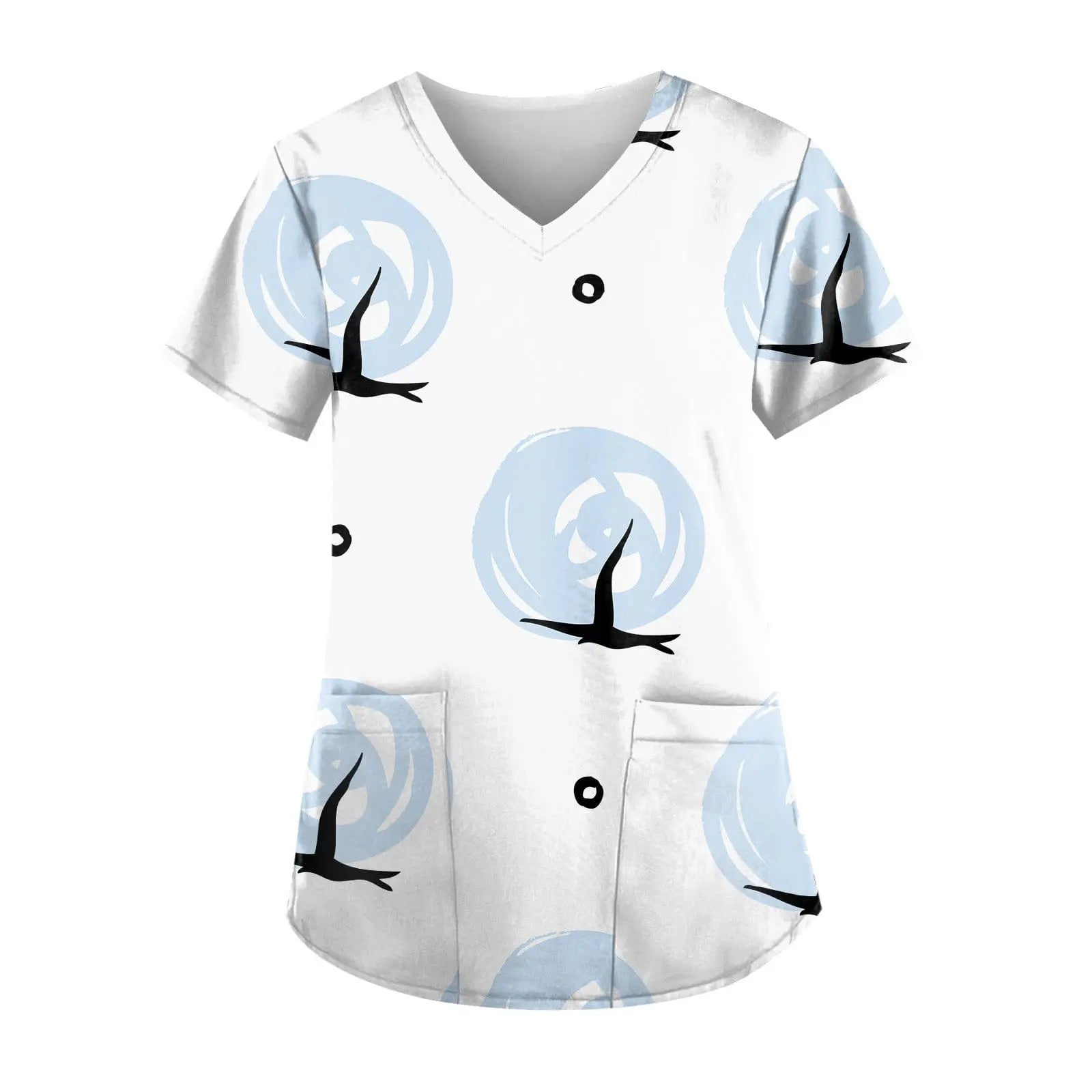 Showlu Fashion nurse scrub top with colorful printed short sleeves, professional medical uniform for healthcare workers.