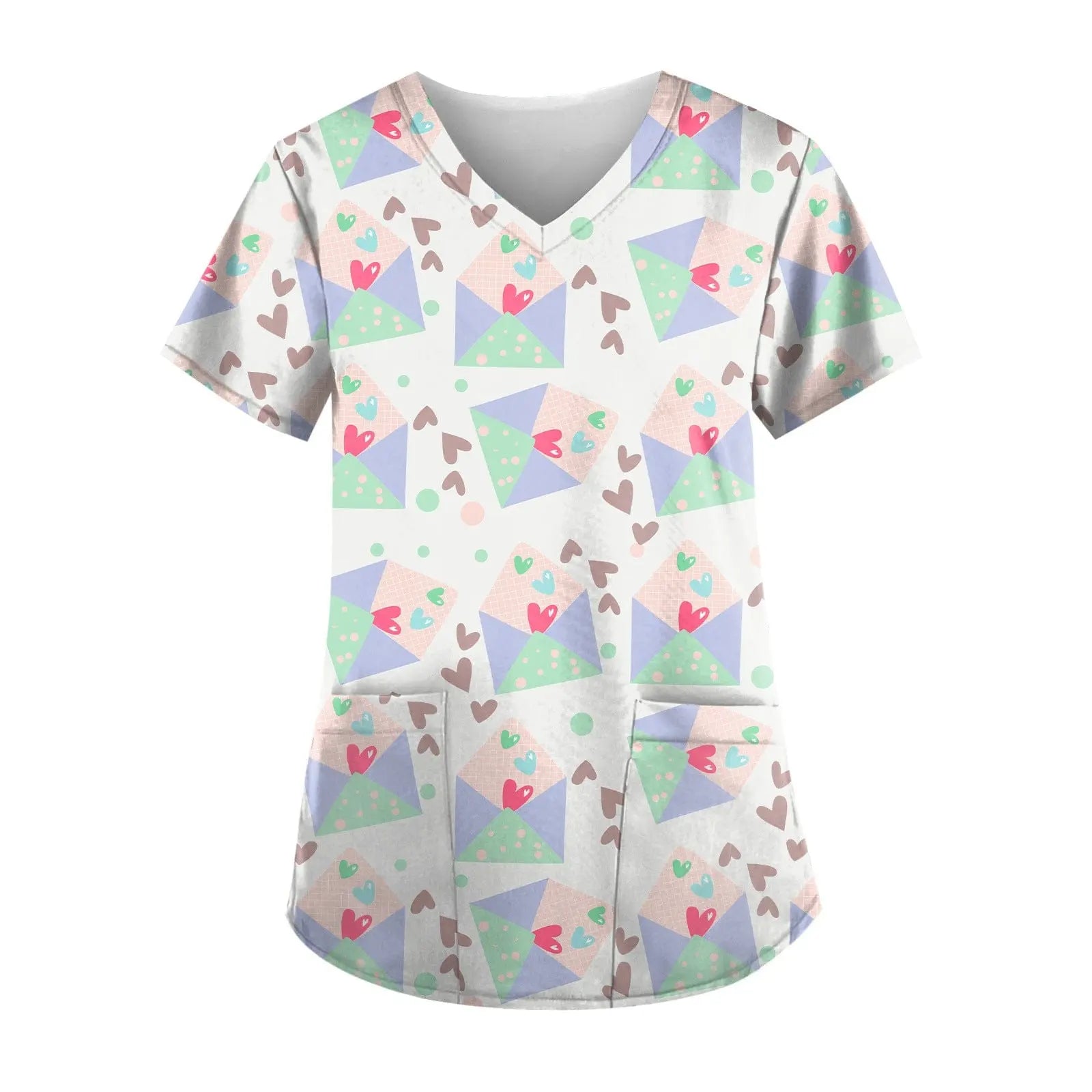 Showlu Fashion nurse scrub top with short sleeves and printed design, ideal for hospital work uniforms.