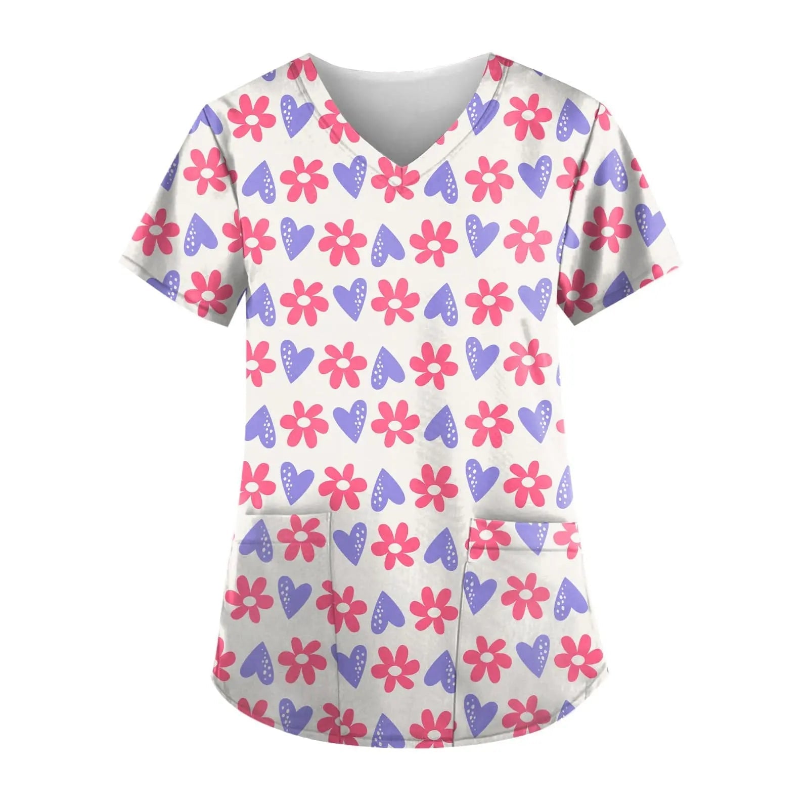 Showlu Fashion nurse scrub top with colorful printed short sleeves, designed for comfortable hospital work uniforms.