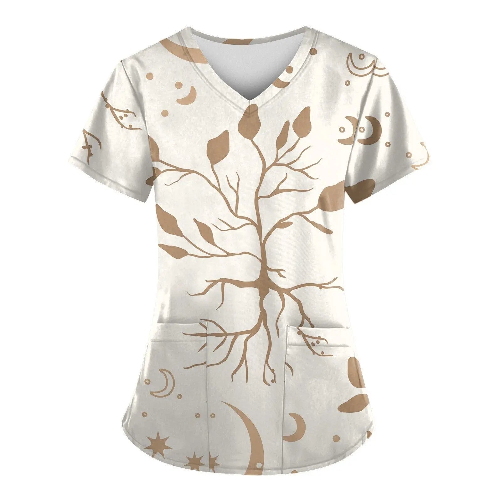 Showlu Fashion nurse scrub top with short sleeves and colorful printed design, ideal for hospital work uniforms.