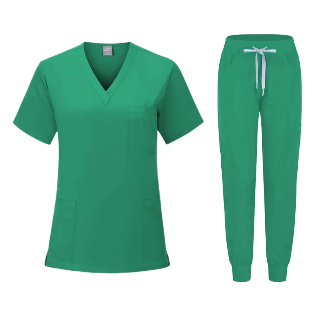 Women's anti-wrinkle jogger scrub set by SHOWLU FASHION STORE, soft washable medical uniform for nurses and healthcare professionals.