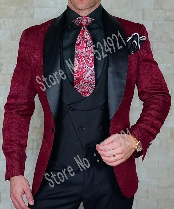 Black men's 3-piece wedding tuxedo with shawl lapel, slim fit, from SHOWLU FASHION STORE, featuring jacket, pants, vest, and tie.