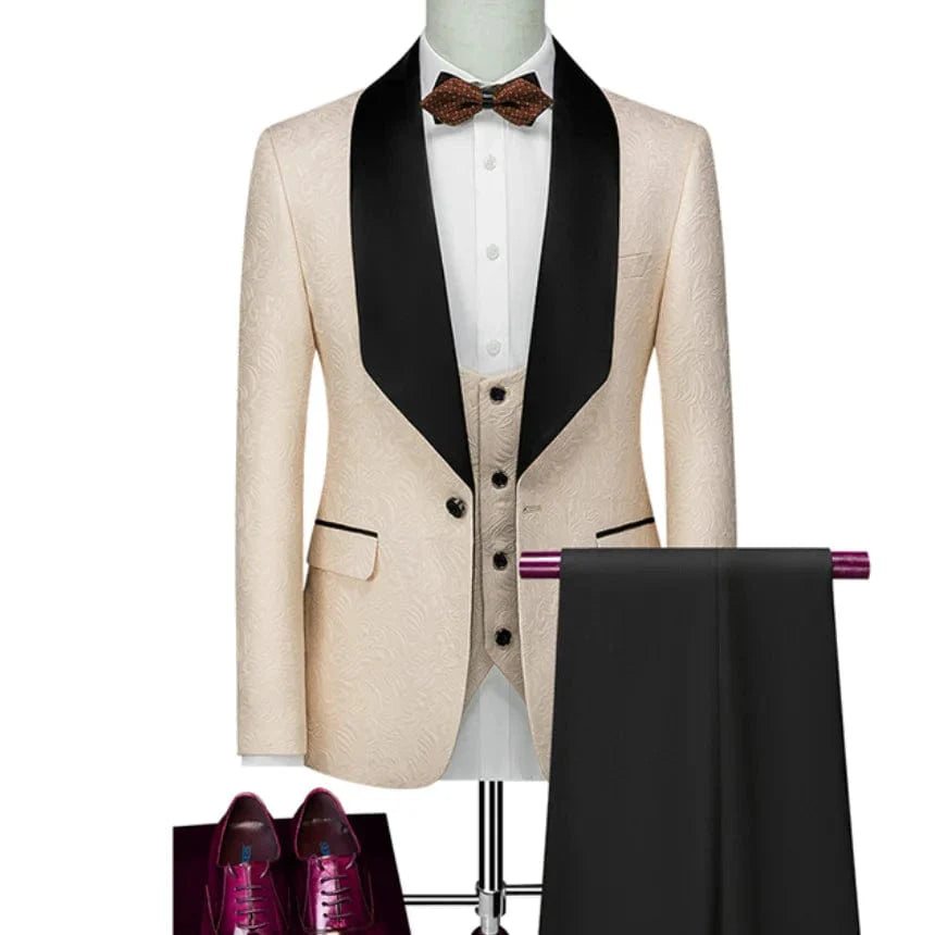Black men's 3-piece wedding tuxedo with shawl lapel, slim fit, from SHOWLU FASHION STORE, ideal for grooms and formal occasions