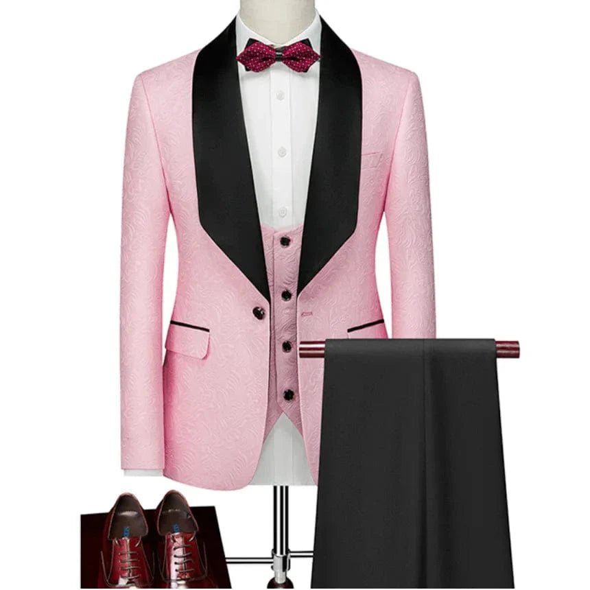 Black men's 3-piece wedding tuxedo with shawl lapel, slim fit, from SHOWLU FASHION STORE, suitable for grooms and groomsmen