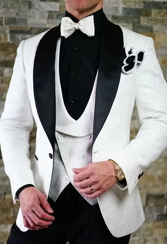 Black men's 3-piece wedding tuxedo with shawl lapel, slim fit, from SHOWLU FASHION STORE, featuring jacket, pants, vest, and tie.